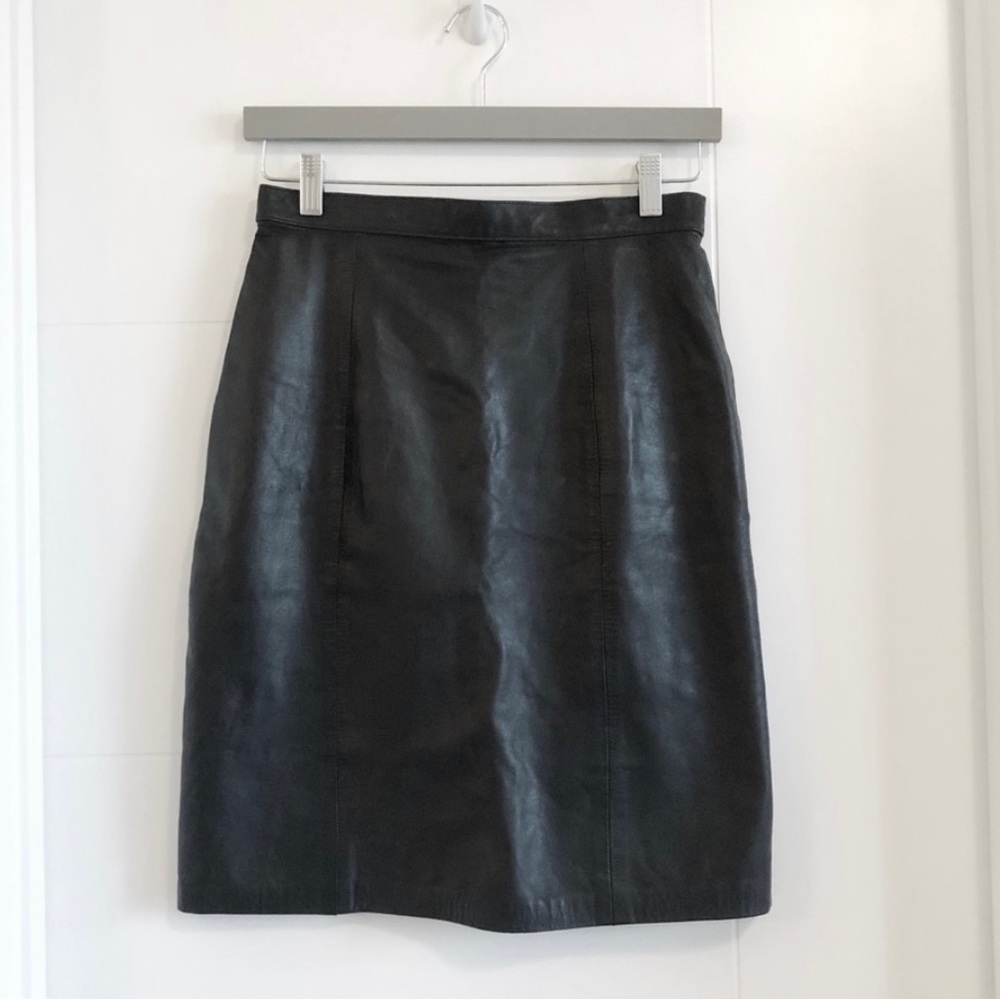 Vintage black leather pencil skirt